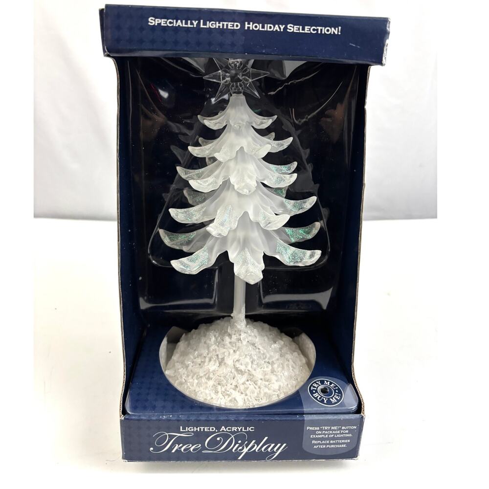 Lighted Acrylic Christmas Tree‎ Display LED Glitter Battery Operated Vintage NEW